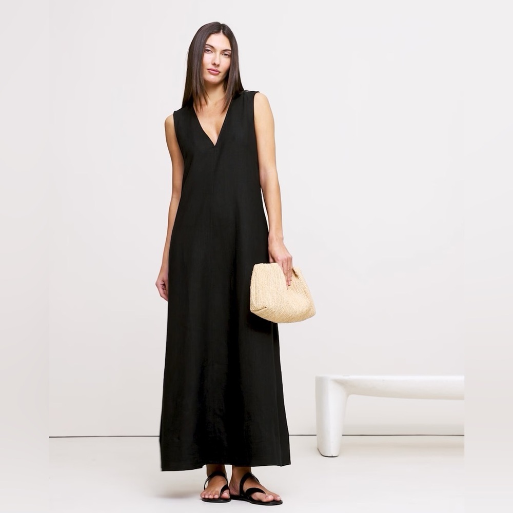 NWT! Banana Republic Black Linen V-Neck Maxi Dress - Multiple🐯 - Picture 5 of 8